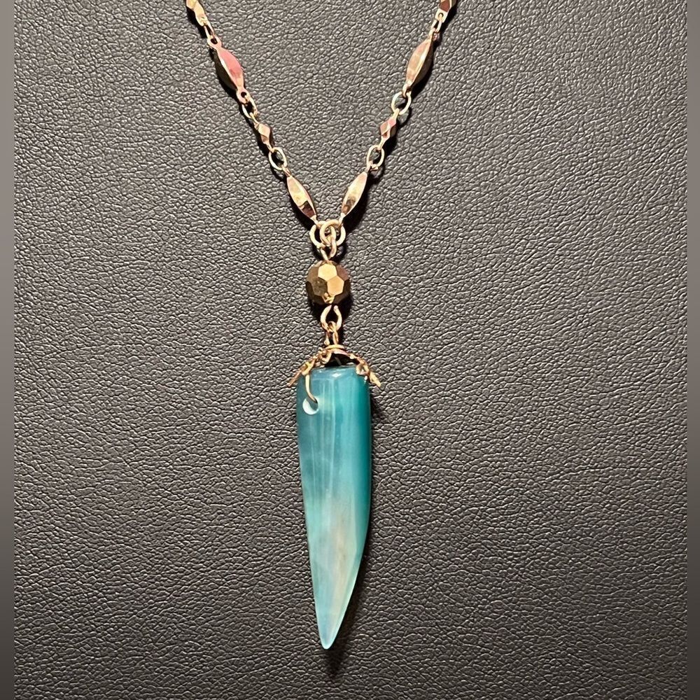 Sequin Blue Ombré Pendant Gold Tone 32” Necklace NWT